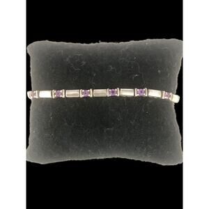 Vtg Sterling Silver 925 7” Amethyst Tennis Link Bracelet
